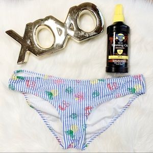 J Crew Seersucker Blue Bikini Bottom Stripe Fruit
